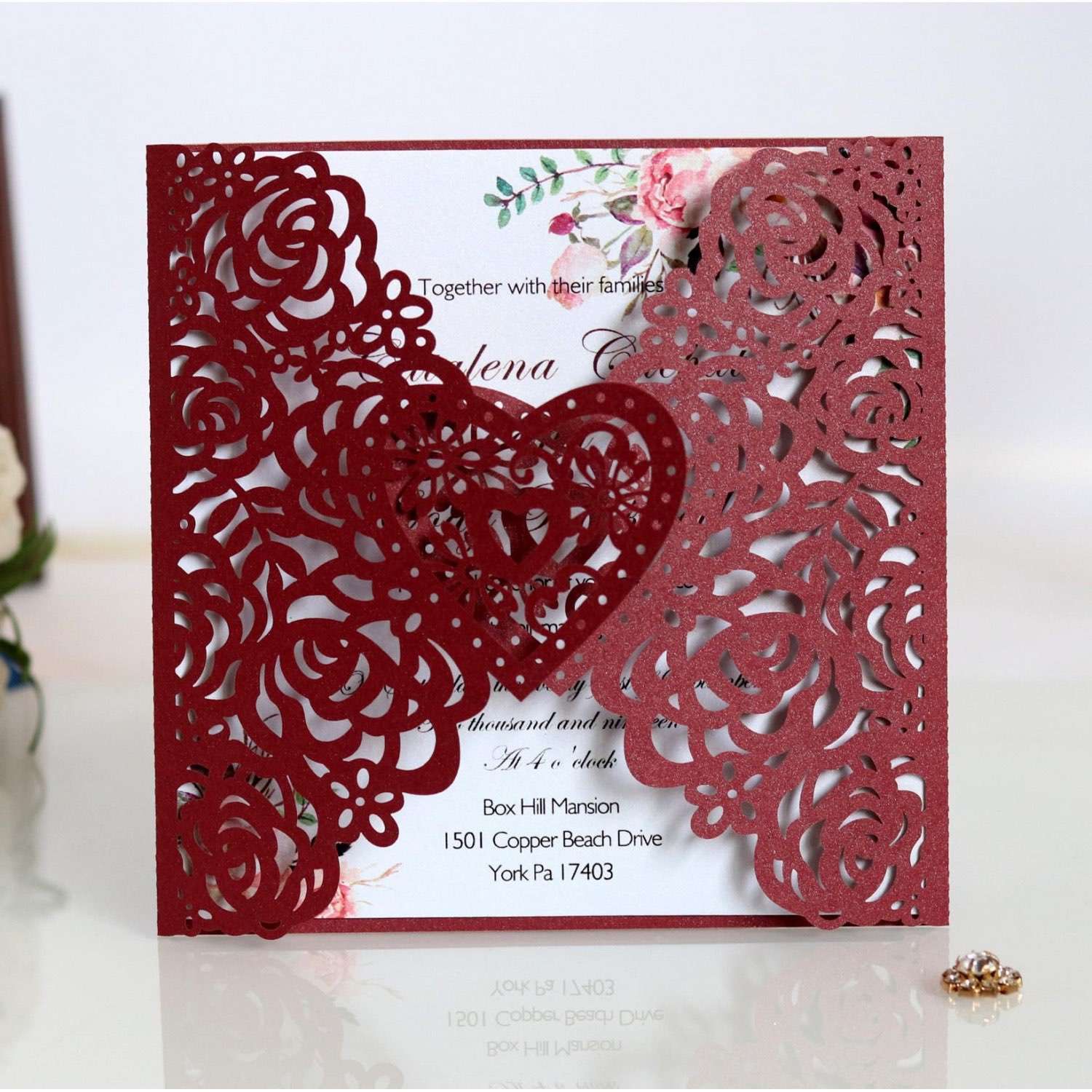 Square Invitation Card Laser-hollowed Design Dark Blue Iridescent Paper Wholesale